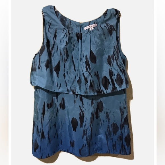 CABI Silk Layer Tank Top blouse Turquoise Abstract - Picture 2 of 5